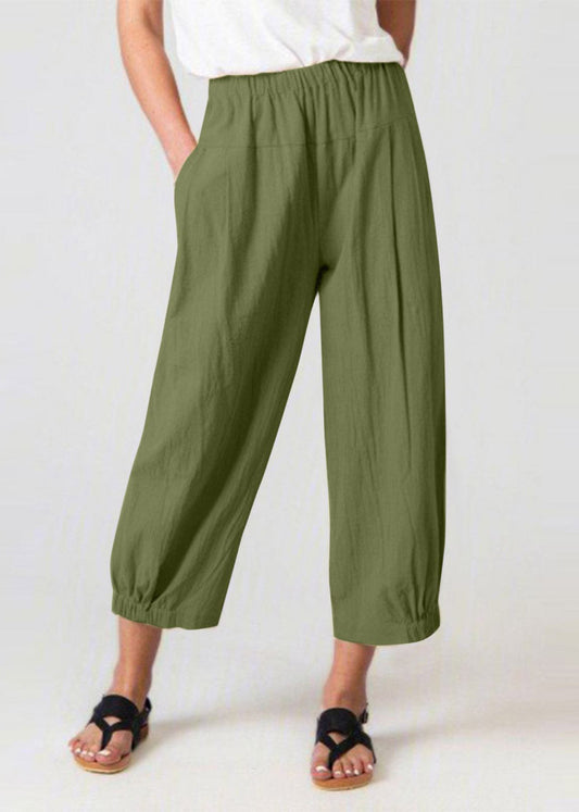 New Loose Harlan Pants High Waist Army Green Cotton Cropped Pants LY3819 - fabuloryshop