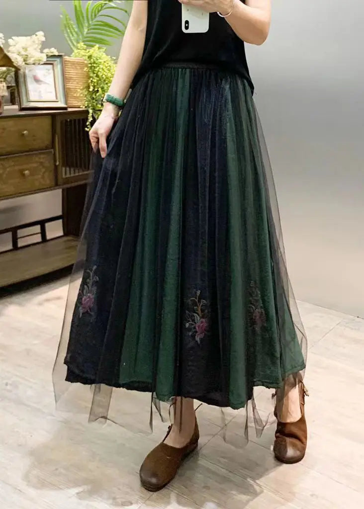 New Navy Embroideried Wrinkled Patchwork Tulle Skirts Summer Ada Fashion