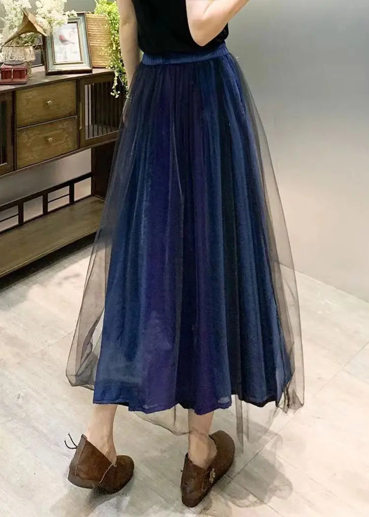 New Navy Embroideried Wrinkled Patchwork Tulle Skirts Summer Ada Fashion