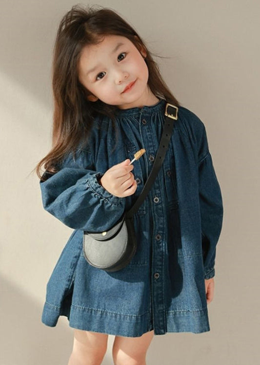 New Navy O Neck Button Patchwork Denim Girls Shirts Coats Fall Ada Fashion