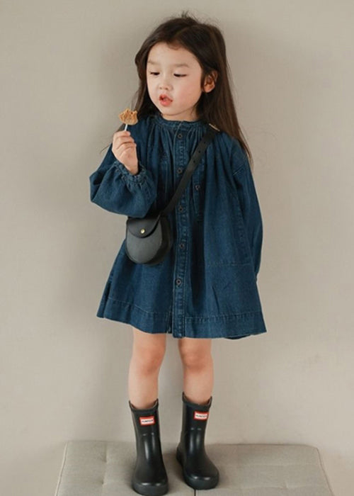 New Navy O Neck Button Patchwork Denim Girls Shirts Coats Fall Ada Fashion