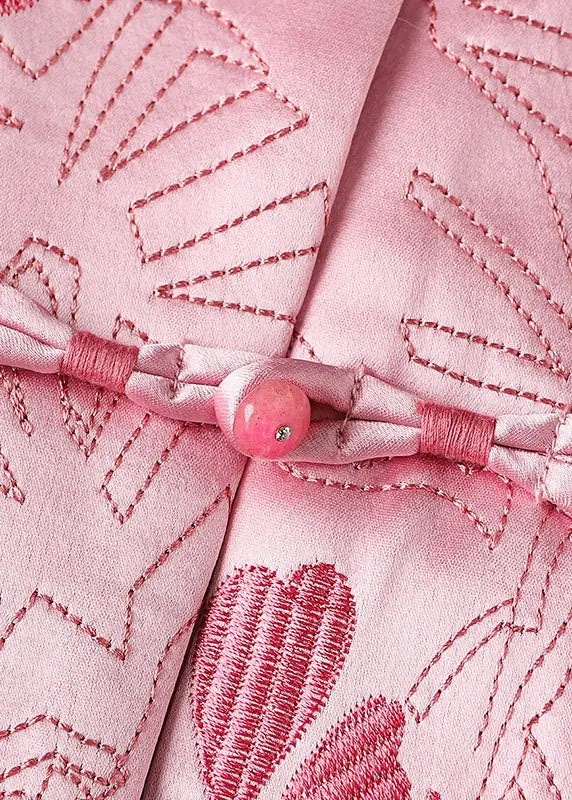 New Pink Embroideried Button Patchwork Silk Coats Fall Ada Fashion