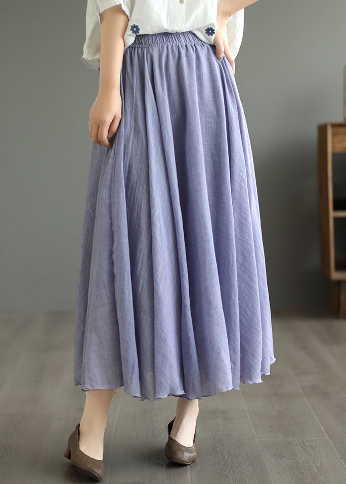 New Purple Elastic Waist Patchwork Cotton Pleated Skirt Ada Fashion