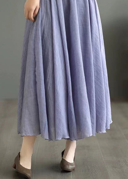 New Purple Elastic Waist Patchwork Cotton Pleated Skirt Ada Fashion