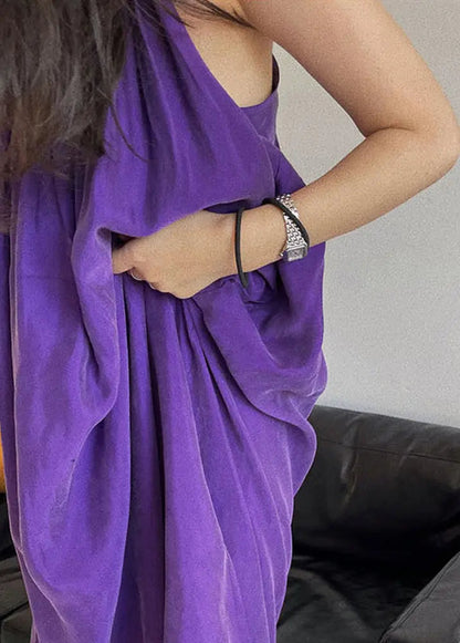 New Purple O Neck High Waist Cotton Spaghetti Strap Dress Sleeveless Ada Fashion