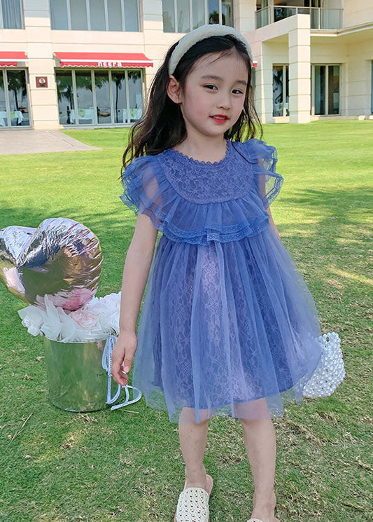 New Purple Ruffled Patchwork Tulle Kids Girls Princess Dresses Summer Ada Fashion