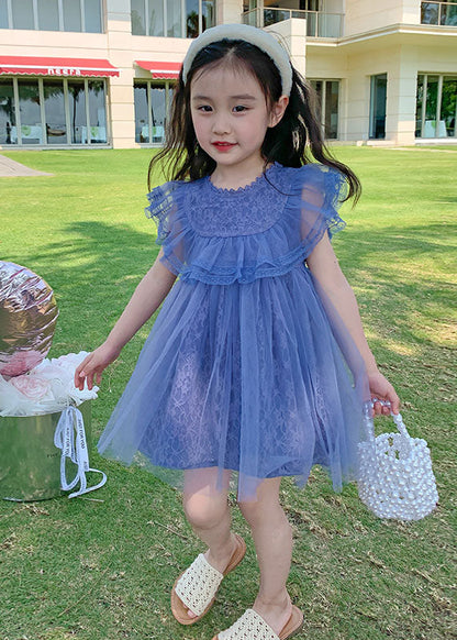 New Purple Ruffled Patchwork Tulle Kids Girls Princess Dresses Summer Ada Fashion