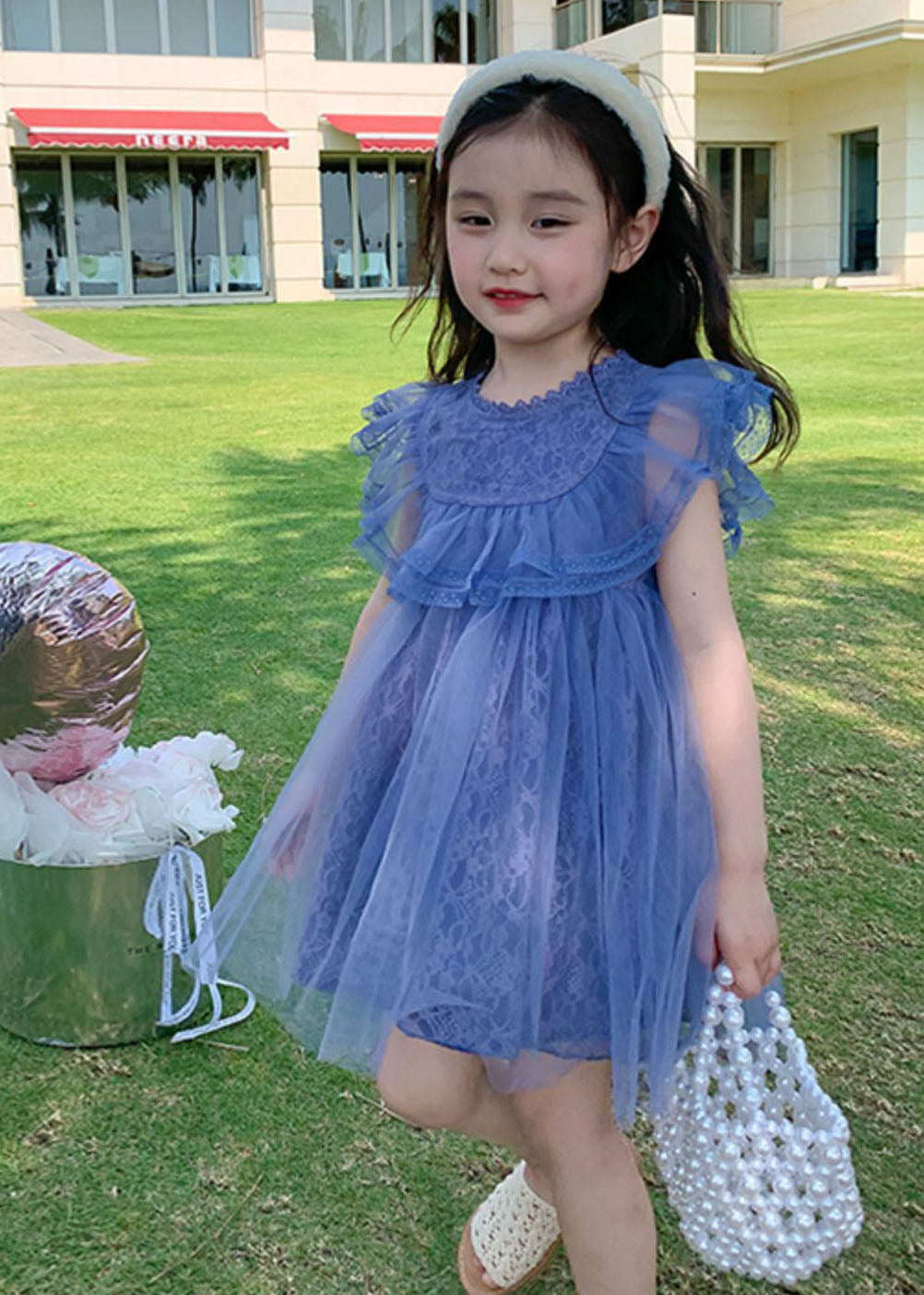 New Purple Ruffled Patchwork Tulle Kids Girls Princess Dresses Summer Ada Fashion