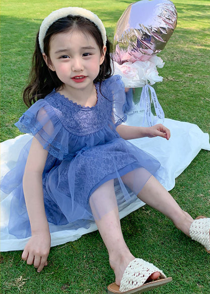 New Purple Ruffled Patchwork Tulle Kids Girls Princess Dresses Summer Ada Fashion