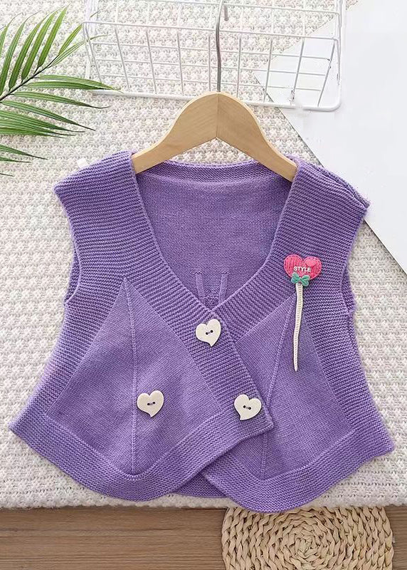 New Purple V Neck Button knitting Cotton Girls Waistcoat Sleeveless Ada Fashion