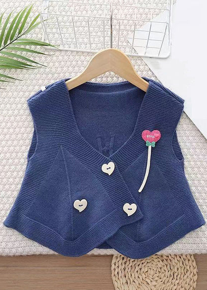 New Purple V Neck Button knitting Cotton Girls Waistcoat Sleeveless Ada Fashion