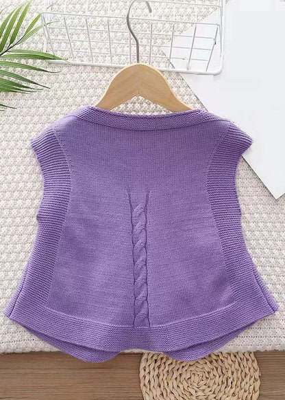 New Purple V Neck Button knitting Cotton Girls Waistcoat Sleeveless Ada Fashion