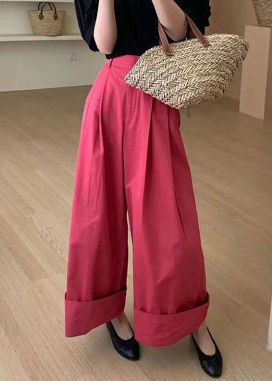 New Red Pockets High Waist Patchwork Cotton Wide Leg Pants Fall Ada Fashion