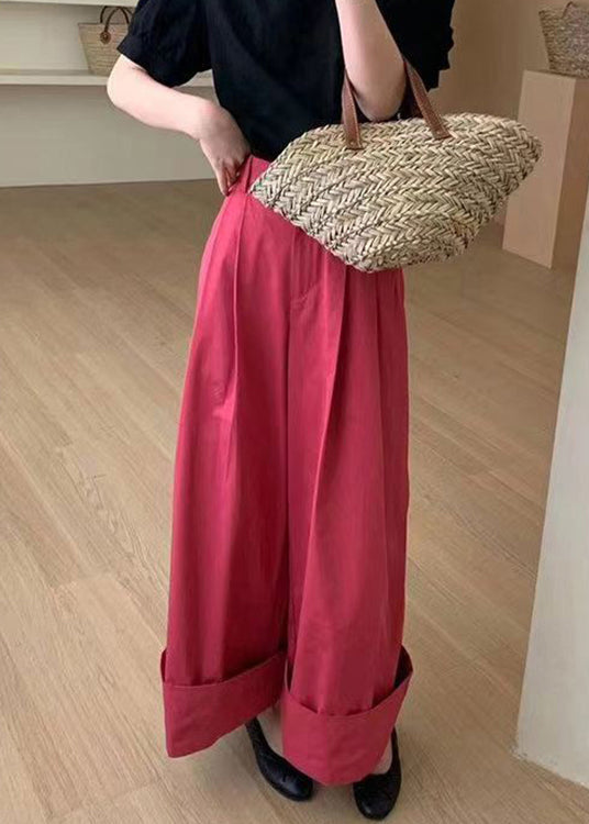 New Red Pockets High Waist Patchwork Cotton Wide Leg Pants Fall Ada Fashion