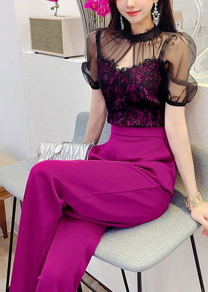 New Rose Hollow Out Lace Patchwork Cotton Overalls Jumpsuit Summer Ada Fashion