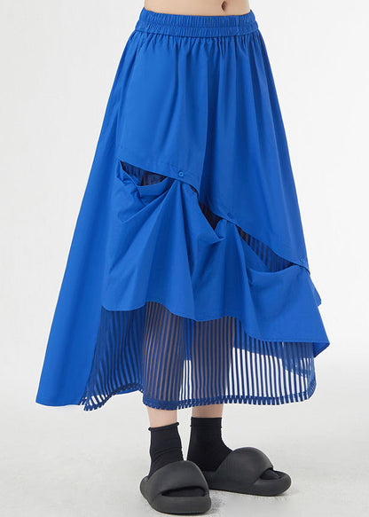 New Royal Blue Asymmetrical Pockets Patchwork Cotton Skirts Fall Ada Fashion