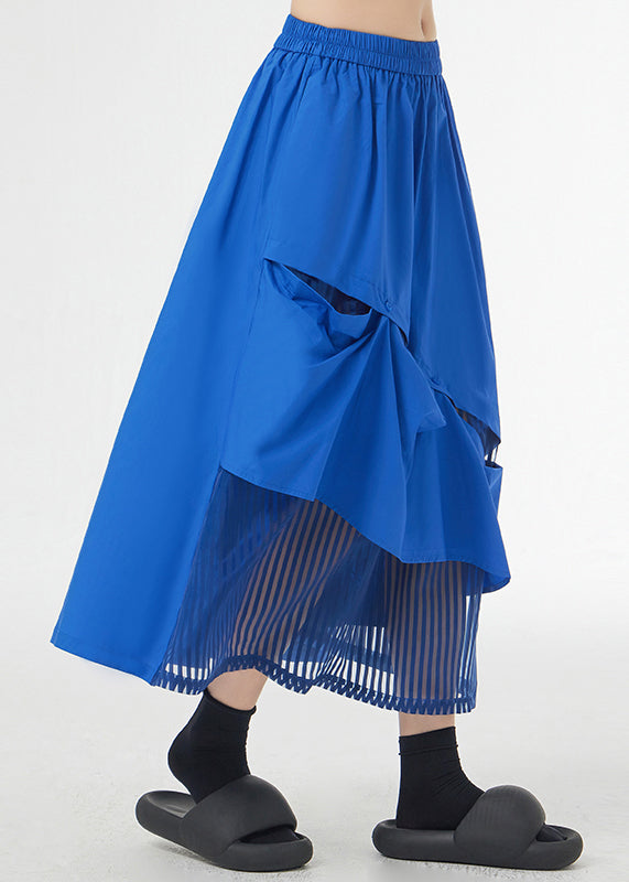 New Royal Blue Asymmetrical Pockets Patchwork Cotton Skirts Fall Ada Fashion