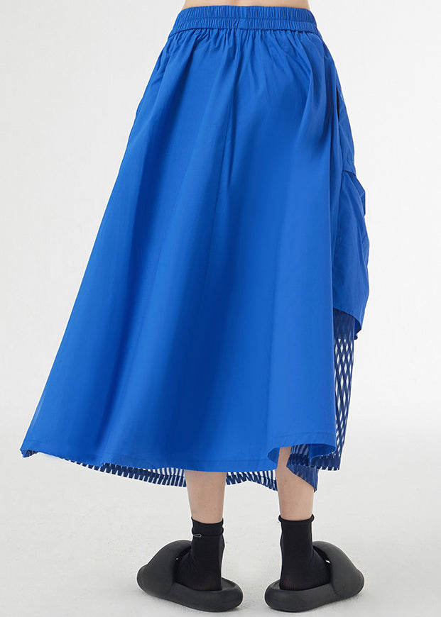 New Royal Blue Asymmetrical Pockets Patchwork Cotton Skirts Fall Ada Fashion