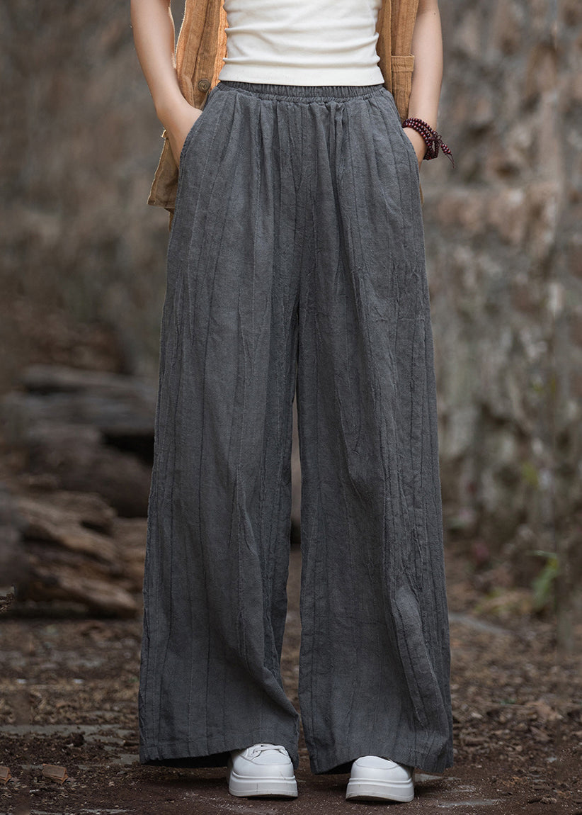 New Smoke Grey Wrinkled Elastic Waist Linen Pants Fall Ada Fashion