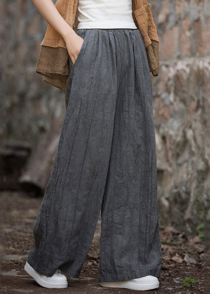 New Smoke Grey Wrinkled Elastic Waist Linen Pants Fall Ada Fashion