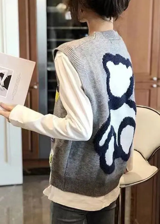 New Style Grey O-Neck Vest Little Bear Sleeveless Autumn Ada Fashion
