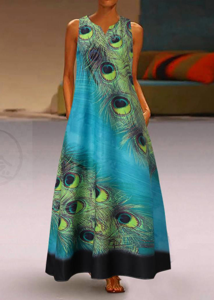 New Summer Green Fashion Feather Dress Sleeveless Long Dress LC0007 - fabuloryshop