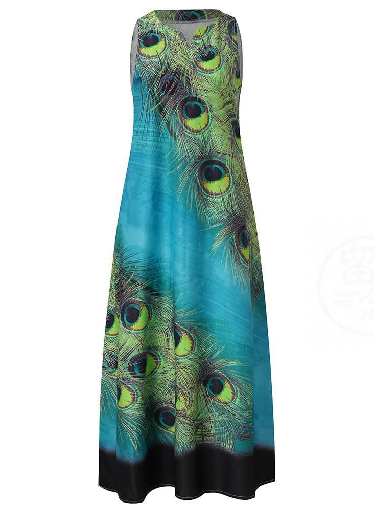 New Summer Green Fashion Feather Dress Sleeveless Long Dress LC0007 - fabuloryshop