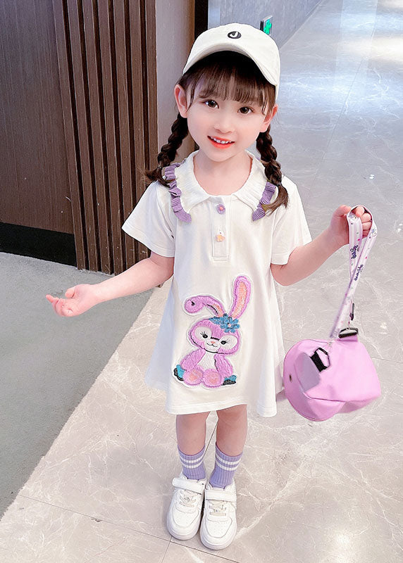 New White Ruffled Patchwork Cotton Kids Girls Dress Summer LY5488 - fabuloryshop