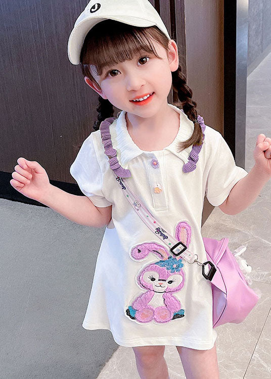 New White Ruffled Patchwork Cotton Kids Girls Dress Summer LY5488 - fabuloryshop