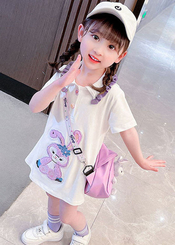 New White Ruffled Patchwork Cotton Kids Girls Dress Summer LY5488 - fabuloryshop