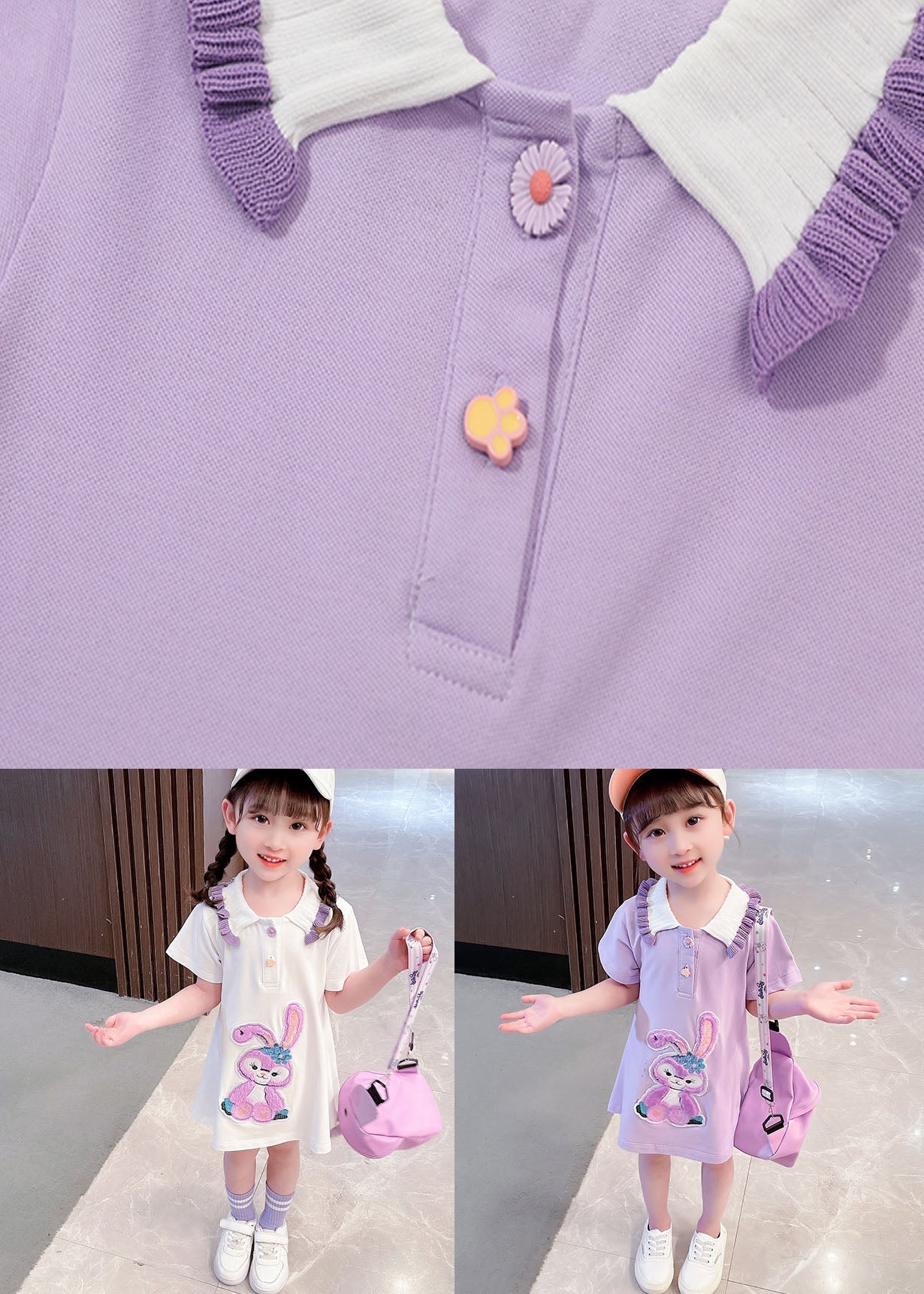 New White Ruffled Patchwork Cotton Kids Girls Dress Summer LY5488 - fabuloryshop