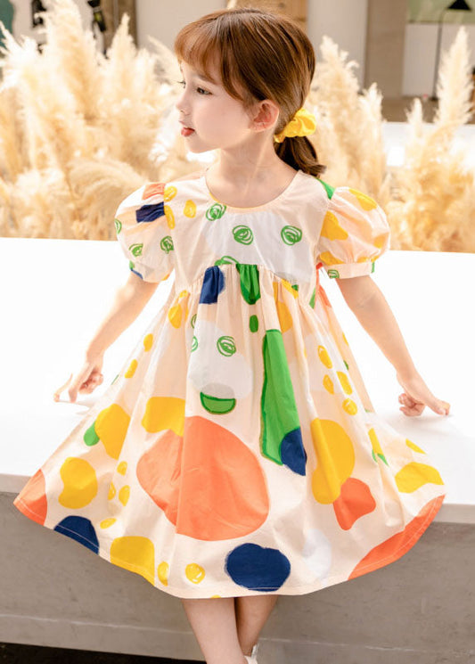 New Yellow O Neck Print Patchwork Cotton Baby Girls Dresses Summer LY5431 - fabuloryshop