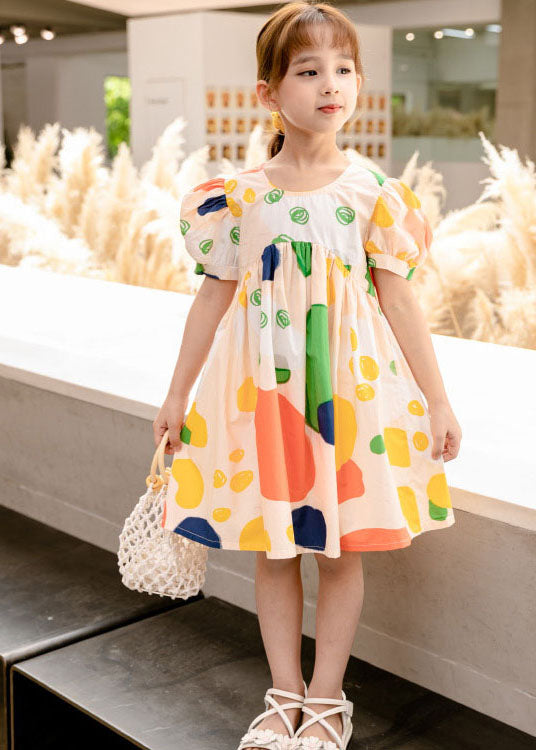 New Yellow O Neck Print Patchwork Cotton Baby Girls Dresses Summer LY5431 - fabuloryshop