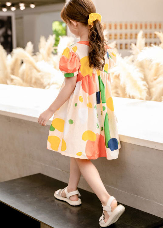 New Yellow O Neck Print Patchwork Cotton Baby Girls Dresses Summer LY5431 - fabuloryshop