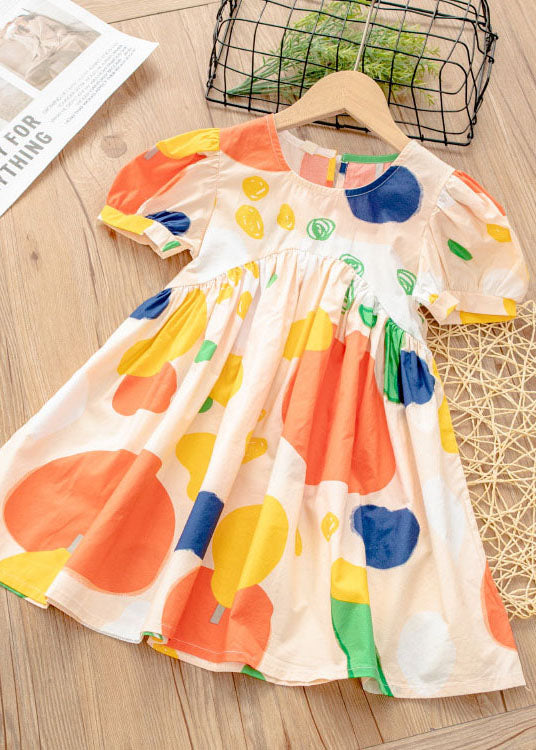 New Yellow O Neck Print Patchwork Cotton Baby Girls Dresses Summer LY5431 - fabuloryshop