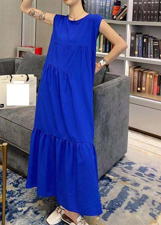 Novelty Black O-Neck Patchwork Wrinkled Cotton Long Dress Summer LY2917 - fabuloryshop