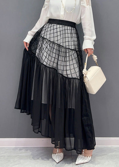 Novelty Black Plaid Patchwork Chiffon Maxi Skirts LY4401 - fabuloryshop