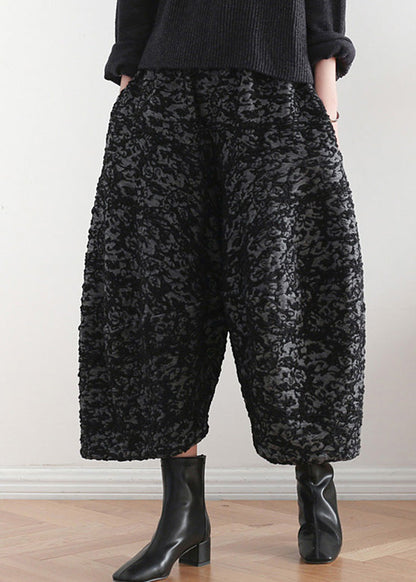 Novelty Black Print Elastic Waist Crop Harem Pants TQ1019 - fabuloryshop