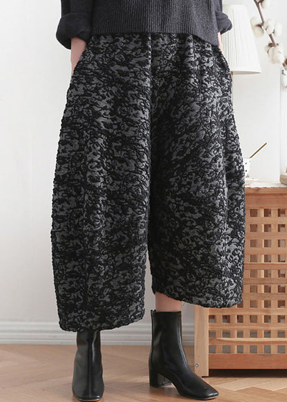 Novelty Black Print Elastic Waist Crop Harem Pants TQ1019 - fabuloryshop