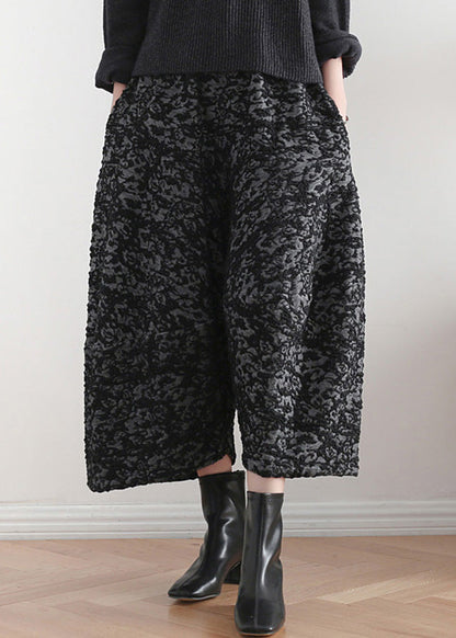 Novelty Black Print Elastic Waist Crop Harem Pants TQ1019 - fabuloryshop