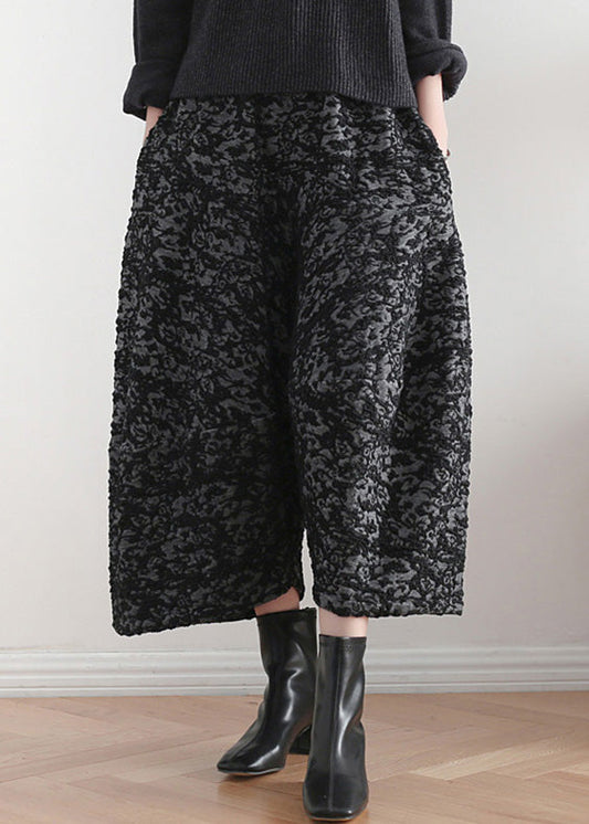 Novelty Black Print Elastic Waist Crop Harem Pants TQ1019 - fabuloryshop