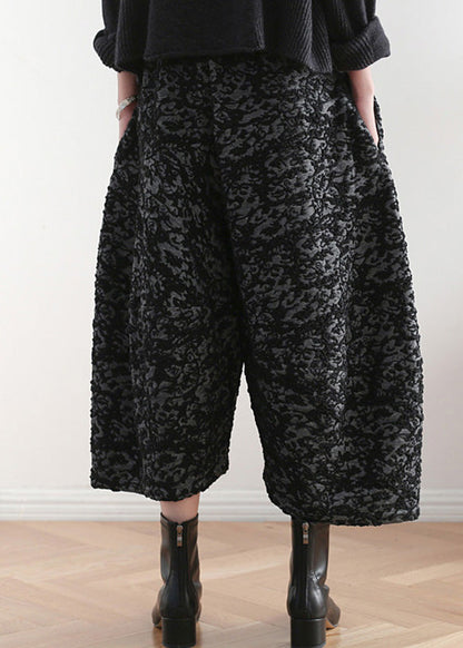 Novelty Black Print Elastic Waist Crop Harem Pants TQ1019 - fabuloryshop