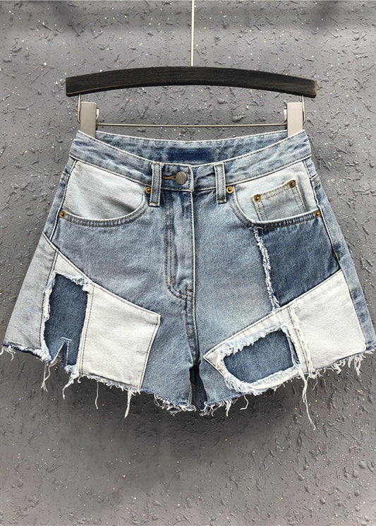 Novelty Blue Asymmetrical Patchwork High Waist Denim Shorts Summer TY1068 - fabuloryshop