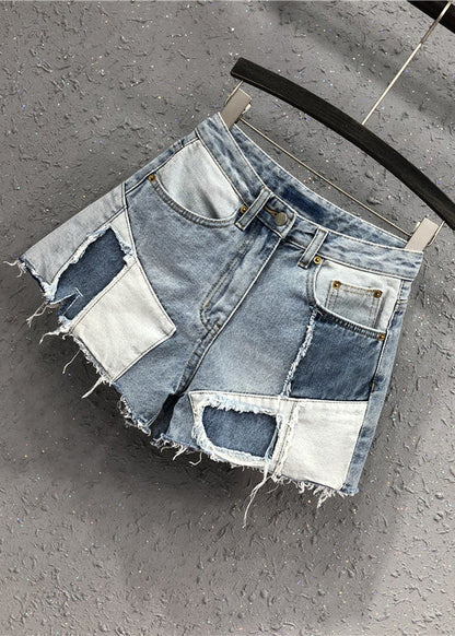 Novelty Blue Asymmetrical Patchwork High Waist Denim Shorts Summer TY1068 - fabuloryshop