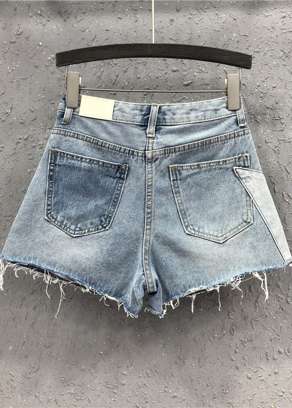 Novelty Blue Asymmetrical Patchwork High Waist Denim Shorts Summer TY1068 - fabuloryshop