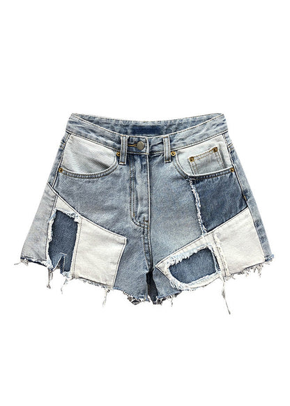 Novelty Blue Asymmetrical Patchwork High Waist Denim Shorts Summer TY1068 - fabuloryshop