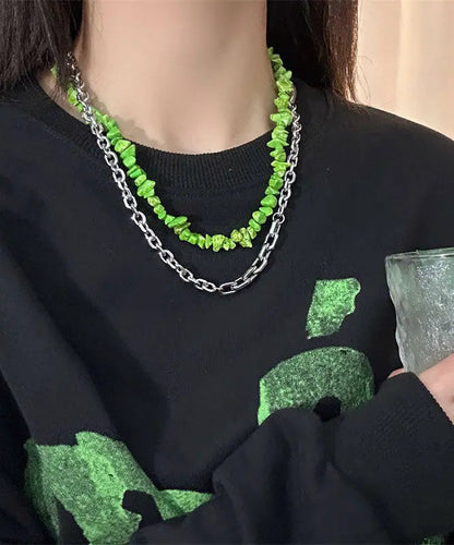 Novelty Green Double Layered Crushed Stone Clavicle Chain Necklace Ada Fashion