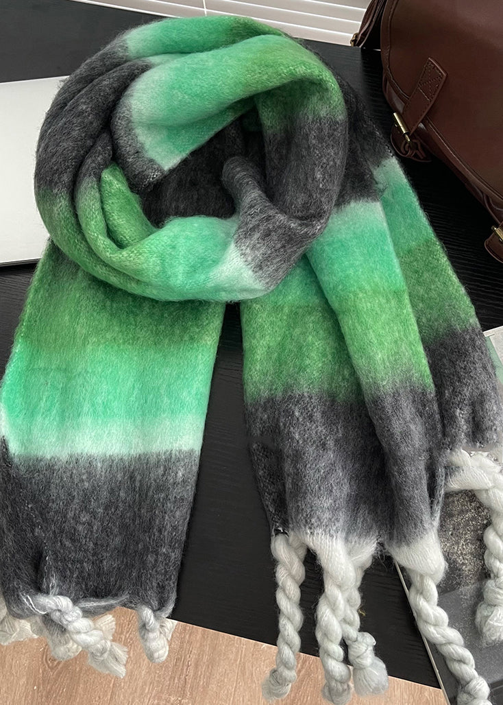 Novelty Green Plaid Tasseled Autumn Winter Faux Cashmere Scarf Ada Fashion