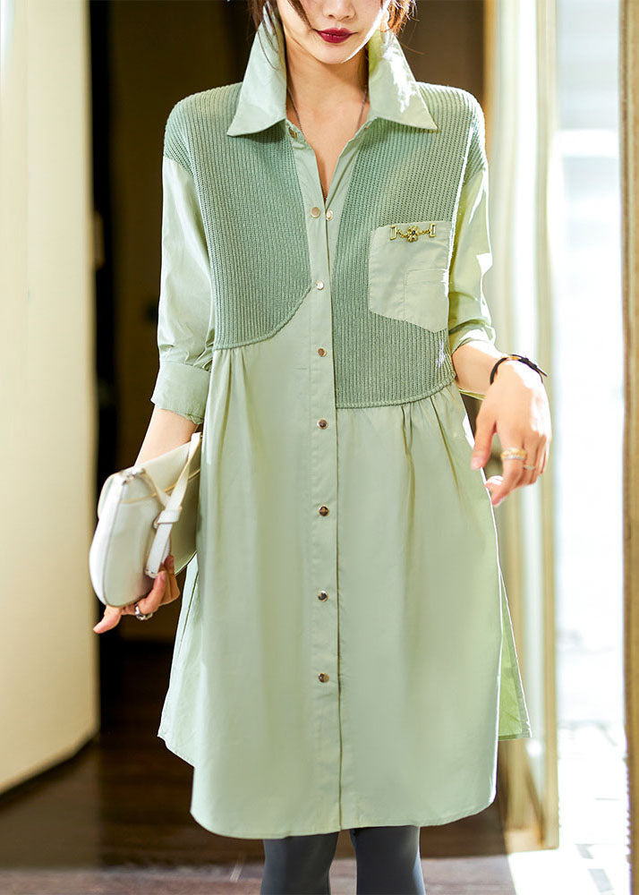 Novelty Mint Green Peter Pan Collar Knit Patchwork Button Shirts Long Sleeve Ada Fashion