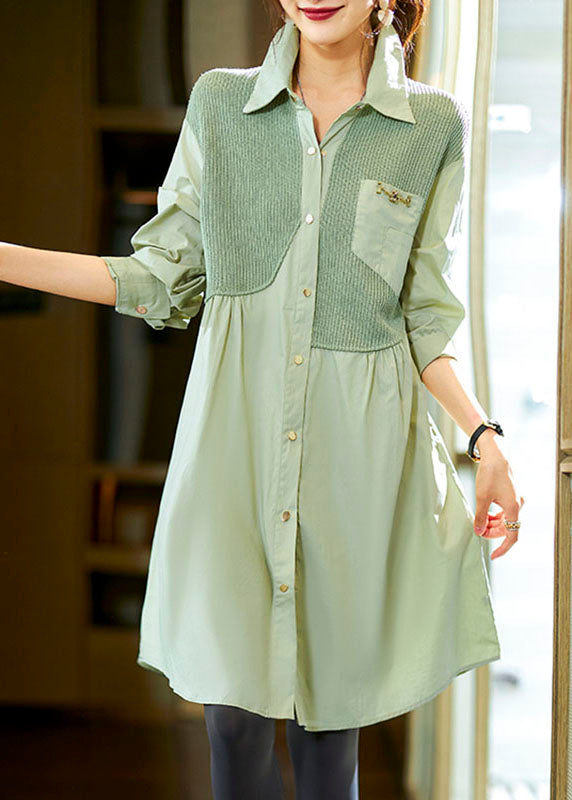 Novelty Mint Green Peter Pan Collar Knit Patchwork Button Shirts Long Sleeve Ada Fashion